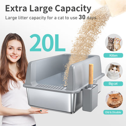 Wefulfil Large 6 Inch Bottom Basin cat litter box with extra large 20L capacity and scoop