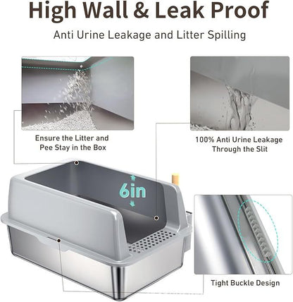 Wefulfil Large 6 Inch Bottom Basin pet litter box with high wall and leak proof design