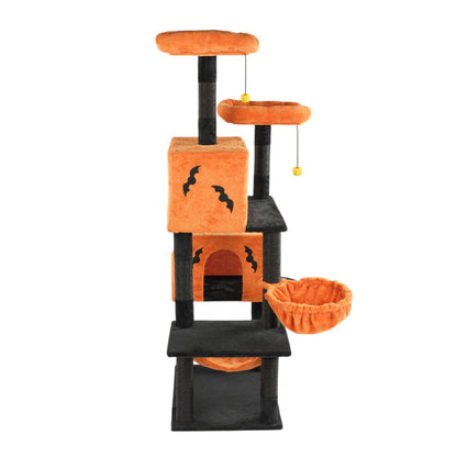 Wefulfil Large Halloween Cat Tree with orange and black plush platforms and bat decorations