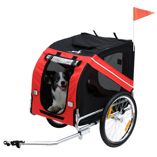 Wefulfil Large Wheel Dog Bike Trailer in black and red with mesh windows and a dog inside