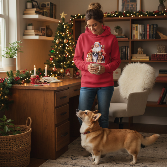 Santa Holding Pups Hoodie - Christmas Dog Lover Sweatshirt - Purrfect Pet Haven