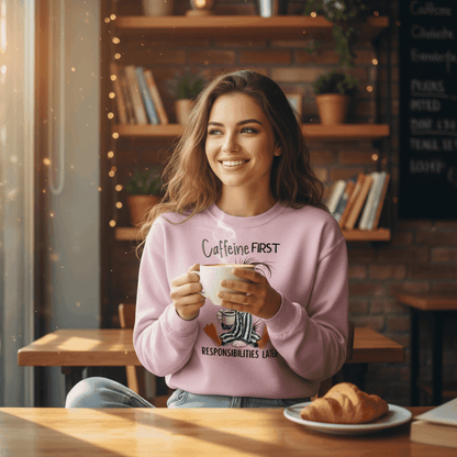 Caffeine First Responsibilities Later Sweatshirt - Purrfect Pet Haven