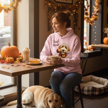 Light Pink Feast Doodle Hoodie Thanksgiving Lifestyle