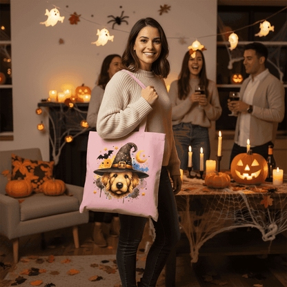 Golden Retriever Witch Tote Bag for Halloween - Dog Canvas - Purrfect Pet Haven