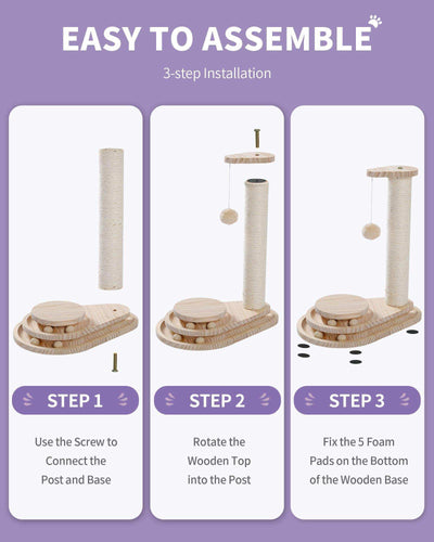 Easy to assemble Wefulfil indoor cat scratching board with wooden base sisal post and dangling ball