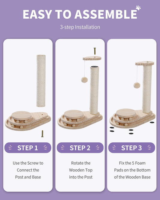 Easy to assemble Wefulfil indoor cat scratching board with wooden base sisal post and dangling ball