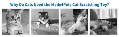 Wefulfil indoor cat scratching board collage showing four cats using and enjoying the Made4Pets scratching toy
