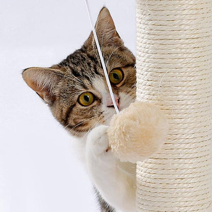 Wefulfil indoor cat scratching board with sisal post and dangling plush ball tabby cat playing