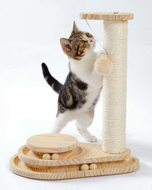 Wefulfil indoor cat scratching board with sisal post wooden base rolling balls and hanging plush toy