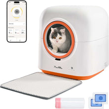 Wefulfil Infrared Sensor Cat Litter Box automatic white orange unit with app control mat accessories and cat inside