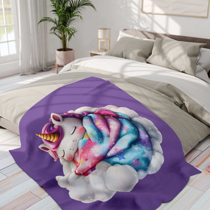 Purple unicorn blanket with sleeping rainbow mane on cloud design Cozy Throw for Kids soft bedroom decor