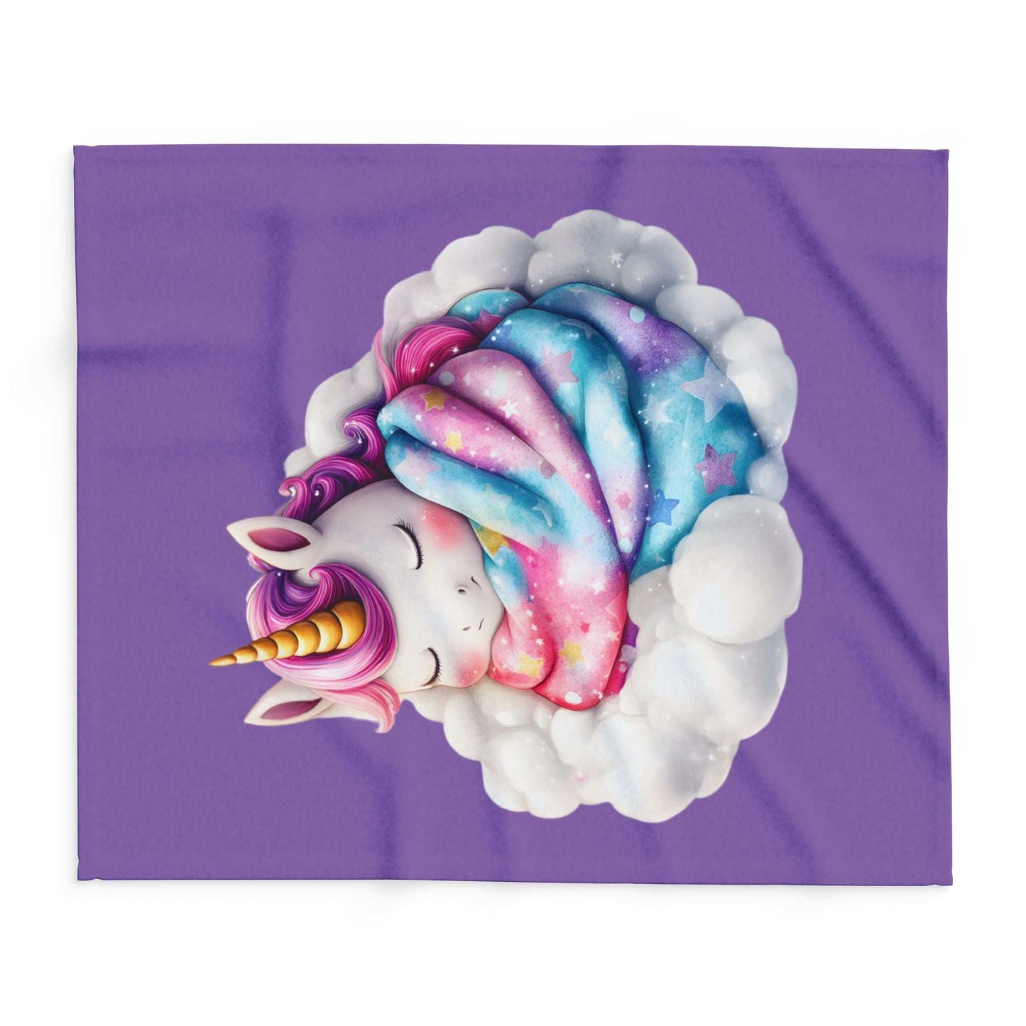 Printify purple unicorn blanket on cloud design soft plush Cozy Throw for Kids with rainbow galaxy wrap
