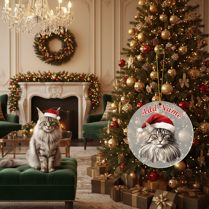 Maine Coon flat acrylic ornament Christmas scene