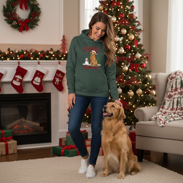 Merry Christmas Red Nose Retriever Forest Green Hoodie Lifestyle