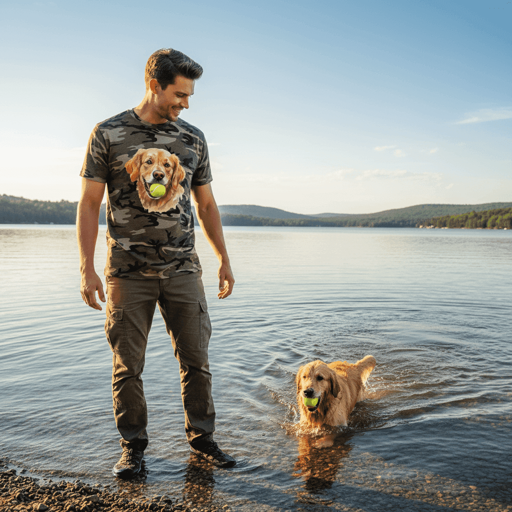 Golden Retriever Ball Tee - Playful Fetch Camo Shirt - Purrfect Pet Haven