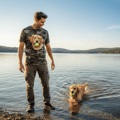 Golden Retriever Ball Tee - Playful Fetch Camo Shirt - Purrfect Pet Haven