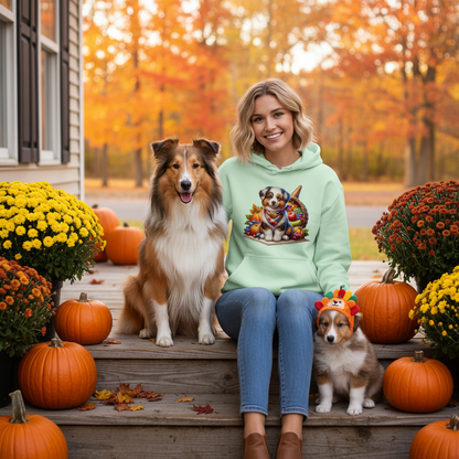 Mint Green Thanksgiving Collie Puppy Hoodie Lifestyle