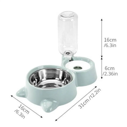 Wefulfil mint dual pet bowl with stainless steel food dish and automatic pet water fountain bottle dispenser