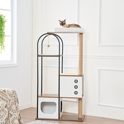 Wefulfil Modern Arched Cat Tree Tower with multi-level platforms and cozy hideout for cats