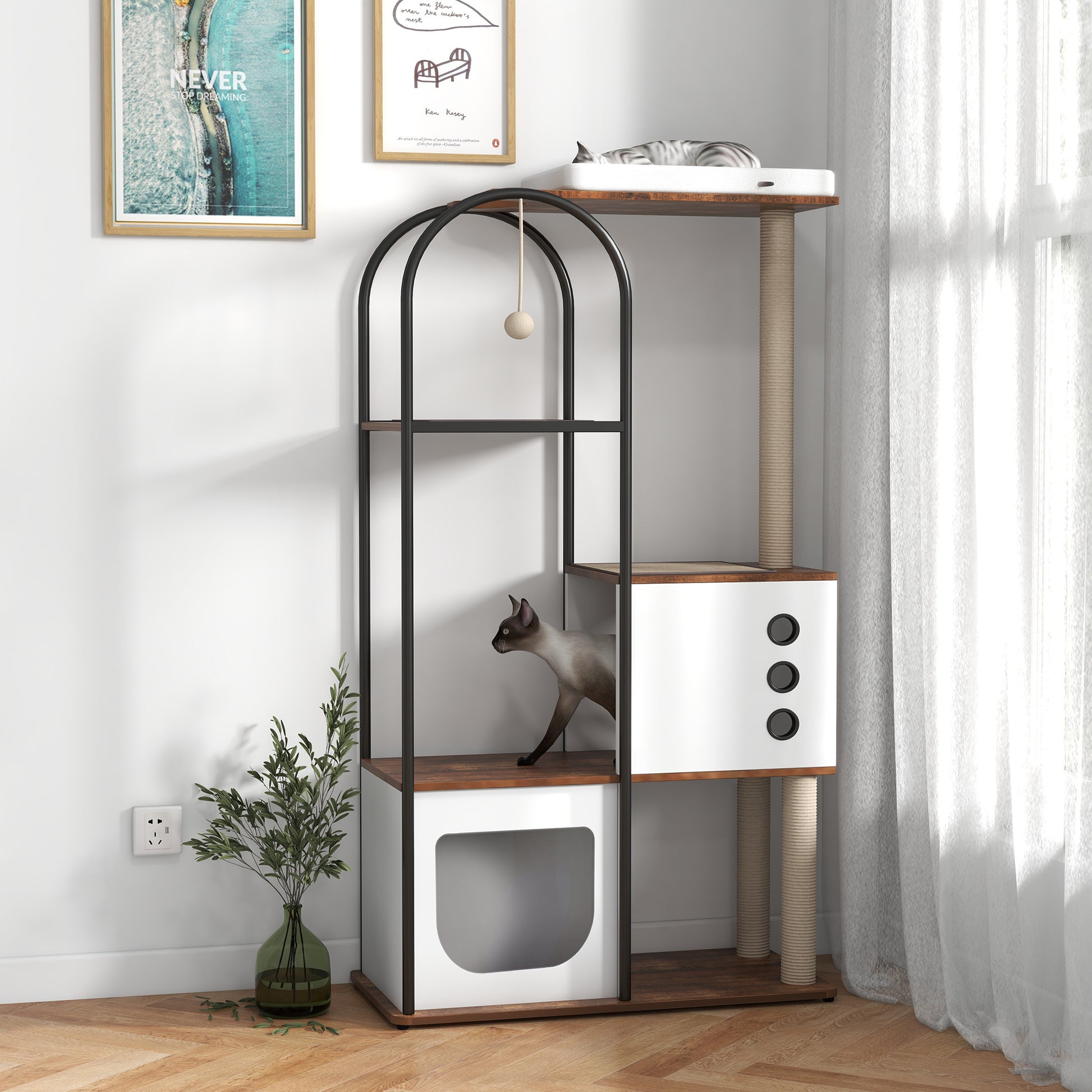 Wefulfil Modern Arched Cat Tree Tower with multiple levels and cozy resting spots for cats