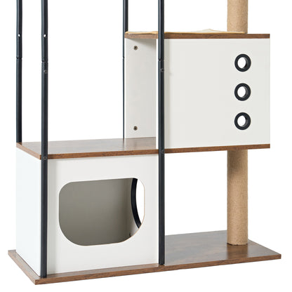 Wefulfil Modern Arched Cat Tree Tower with white wooden panels and scratching post