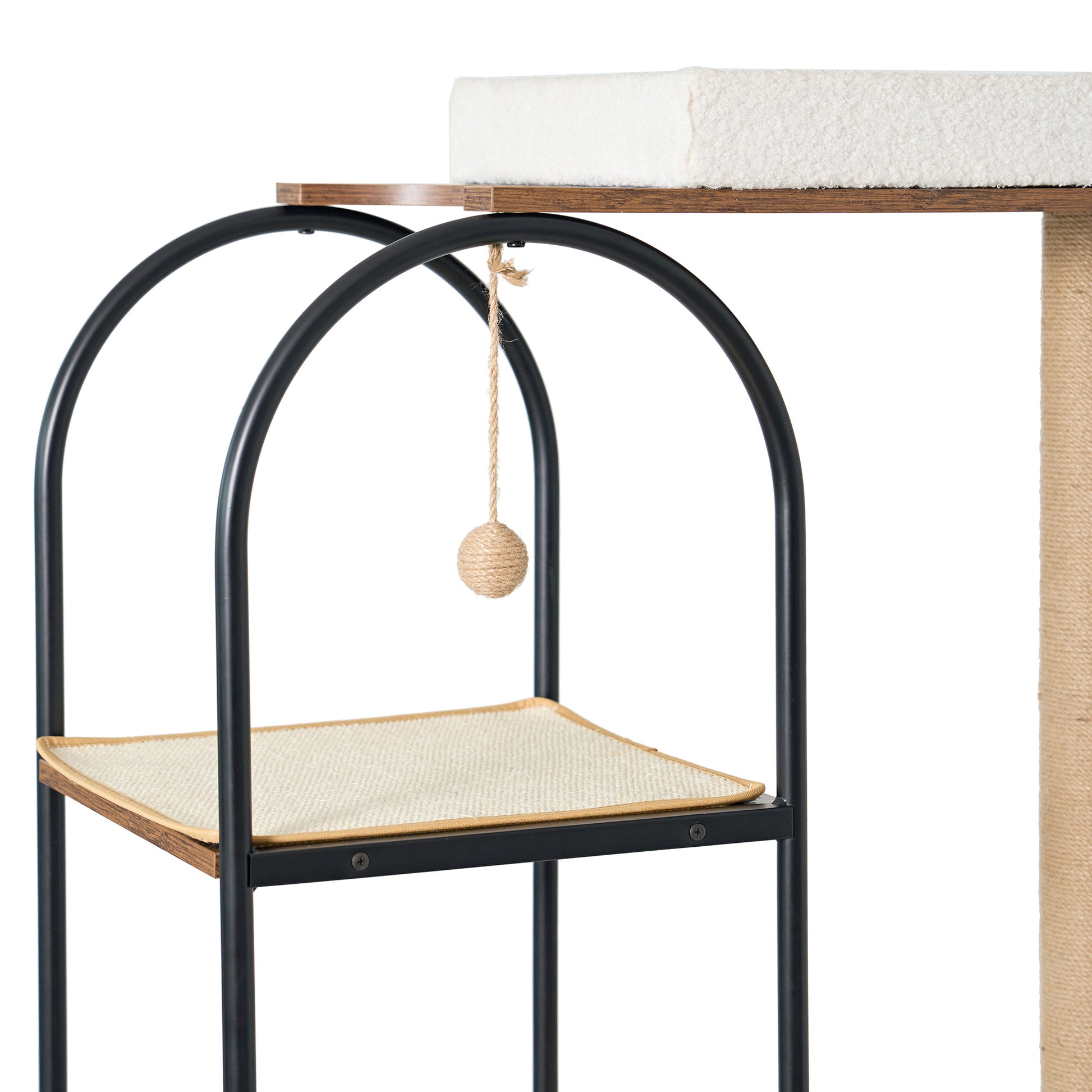 Wefulfil Modern Arched Cat Tree Tower with black metal frame and beige cushioned platform