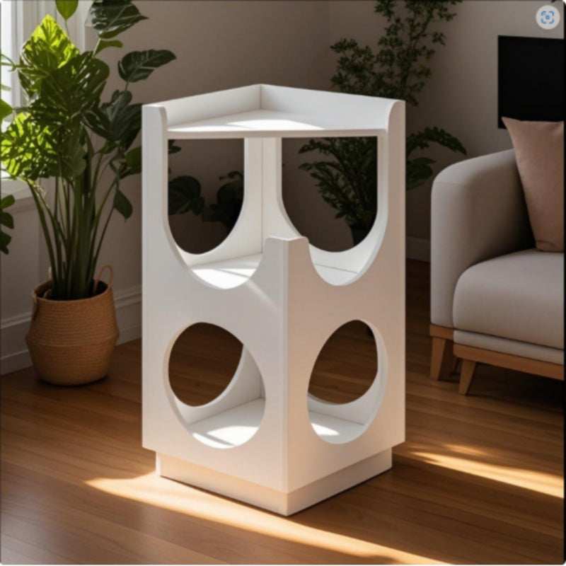 Wefulfil modern cat furniture tower in white with geometric design for stylish pet lounging