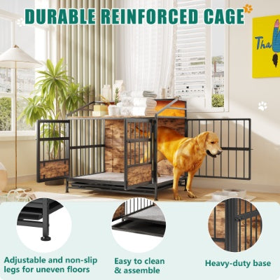 Wefulfil Furniture Style Dog Crate with durable reinforced cage and wood panel design for pets