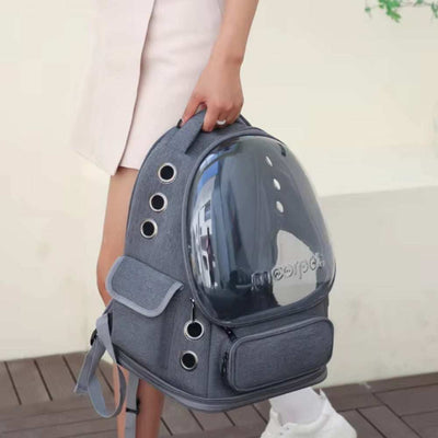 Purrfect Pet Haven breathable cat backpack carrier grey bubble dome with ventilation grommets and pockets