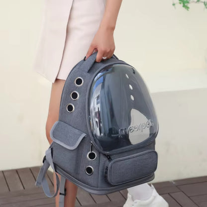 Purrfect Pet Haven breathable cat backpack carrier grey bubble dome with ventilation grommets and pockets