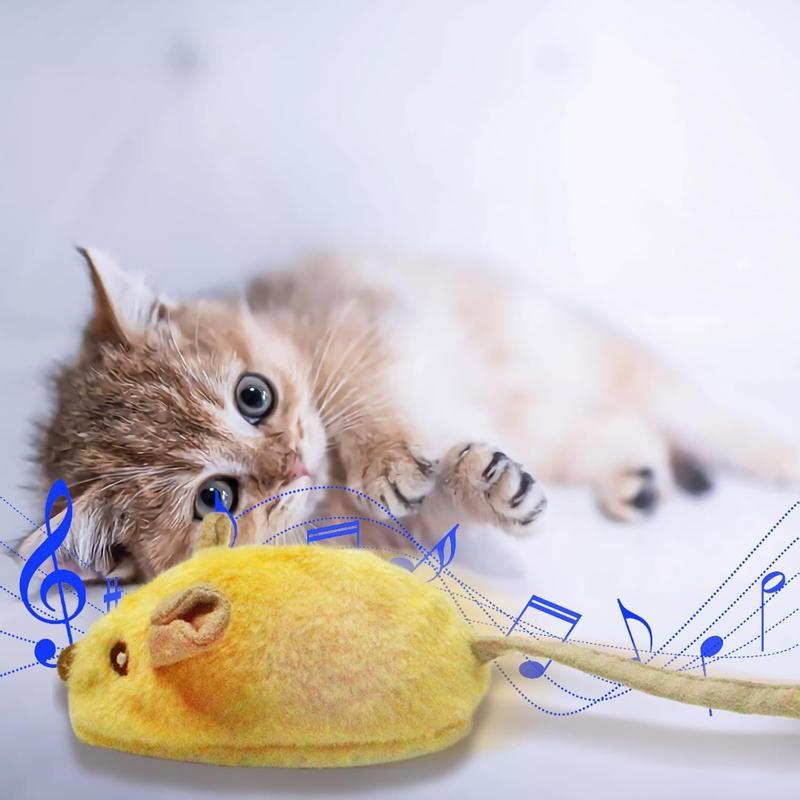 Wefulfil yellow Mouse Cat Toy with a cute kitten playing and musical notes around