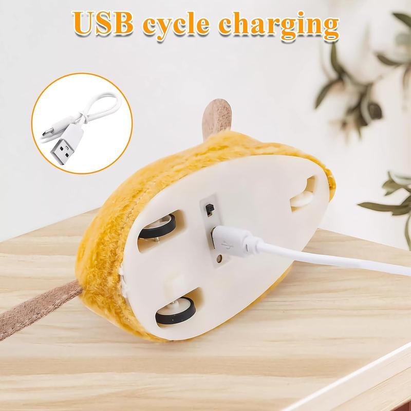 Wefulfil USB cycle charging Mouse Cat Toy with white USB cable connected on wooden surface