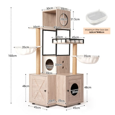Wefulfil multi-functional cat tree with multiple platforms, hammocks, and enclosed cubbies for cats