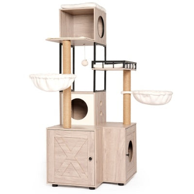 Wefulfil Multi-Functional Cat Tree with multiple levels, cozy hammocks, and enclosed cubbies for cats