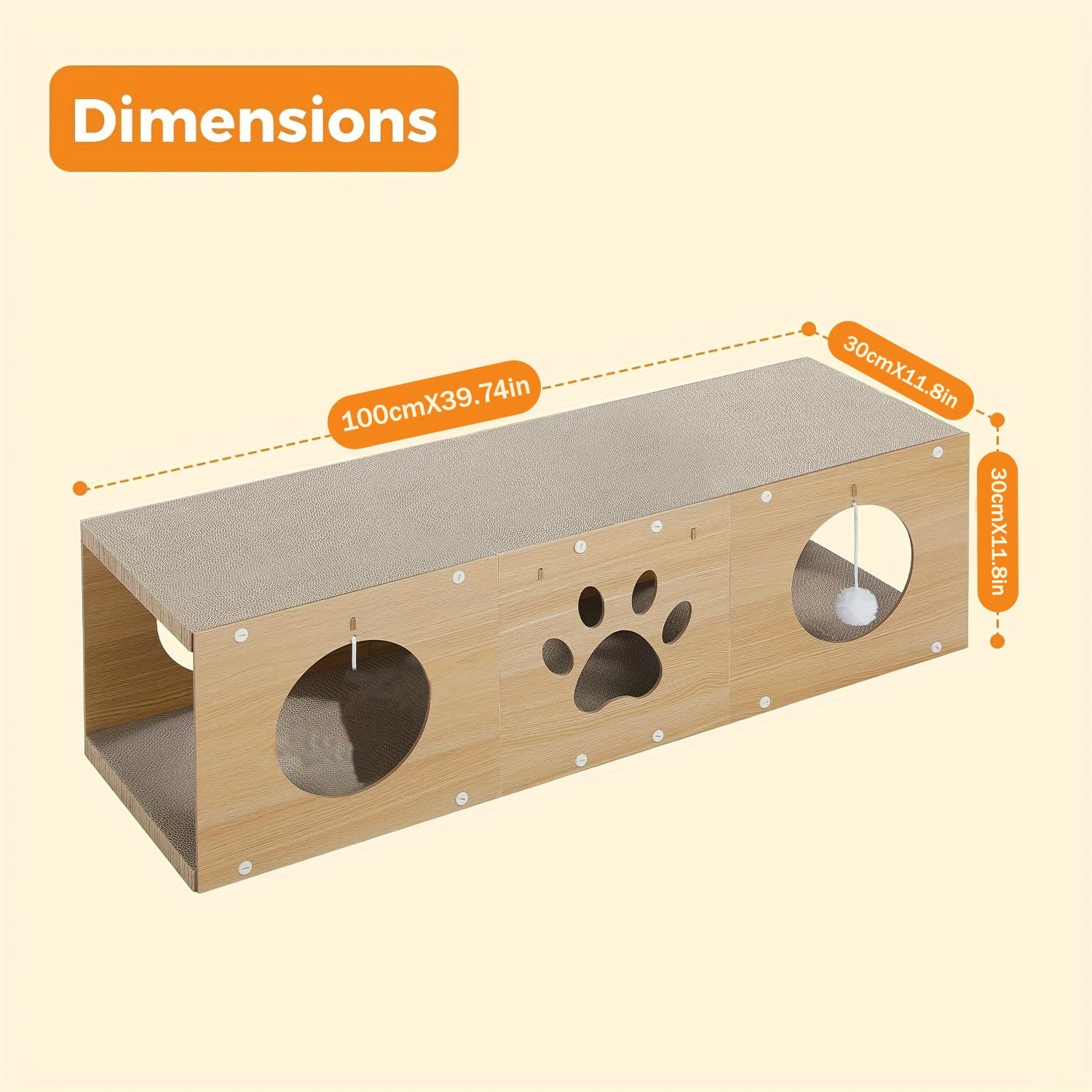 Wefulfil Multi-Hole Fun Cat Tunnel made of wood with paw cutout and hanging ball toy