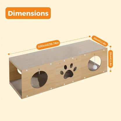 Wefulfil Multi-Hole Fun Cat Tunnel made of wood with paw cutout and hanging ball toy