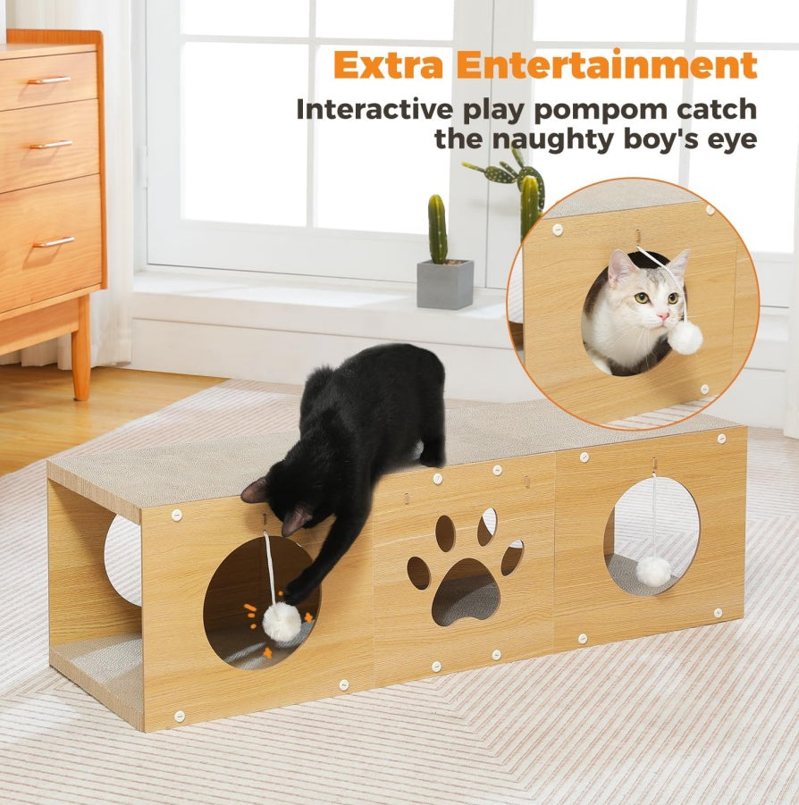 Wefulfil Multi-Hole Fun Cat Tunnel with interactive pompom toy for playful cats