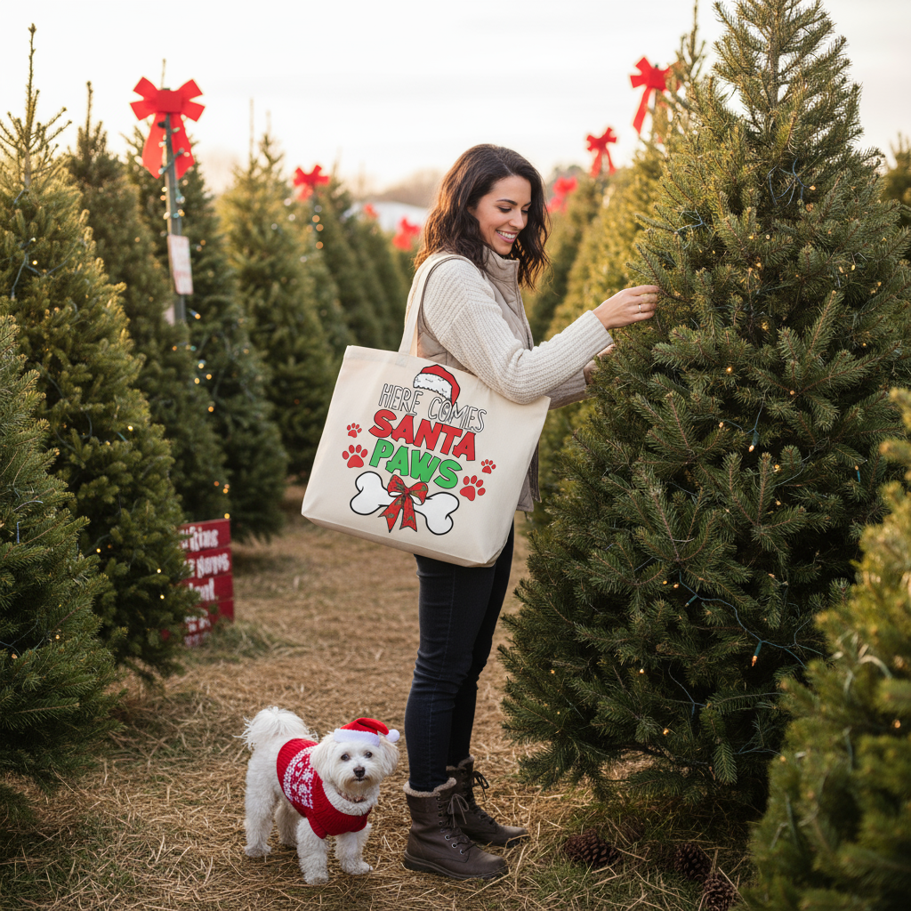 Natural Santa Paws Tote Christmas Lifestyle