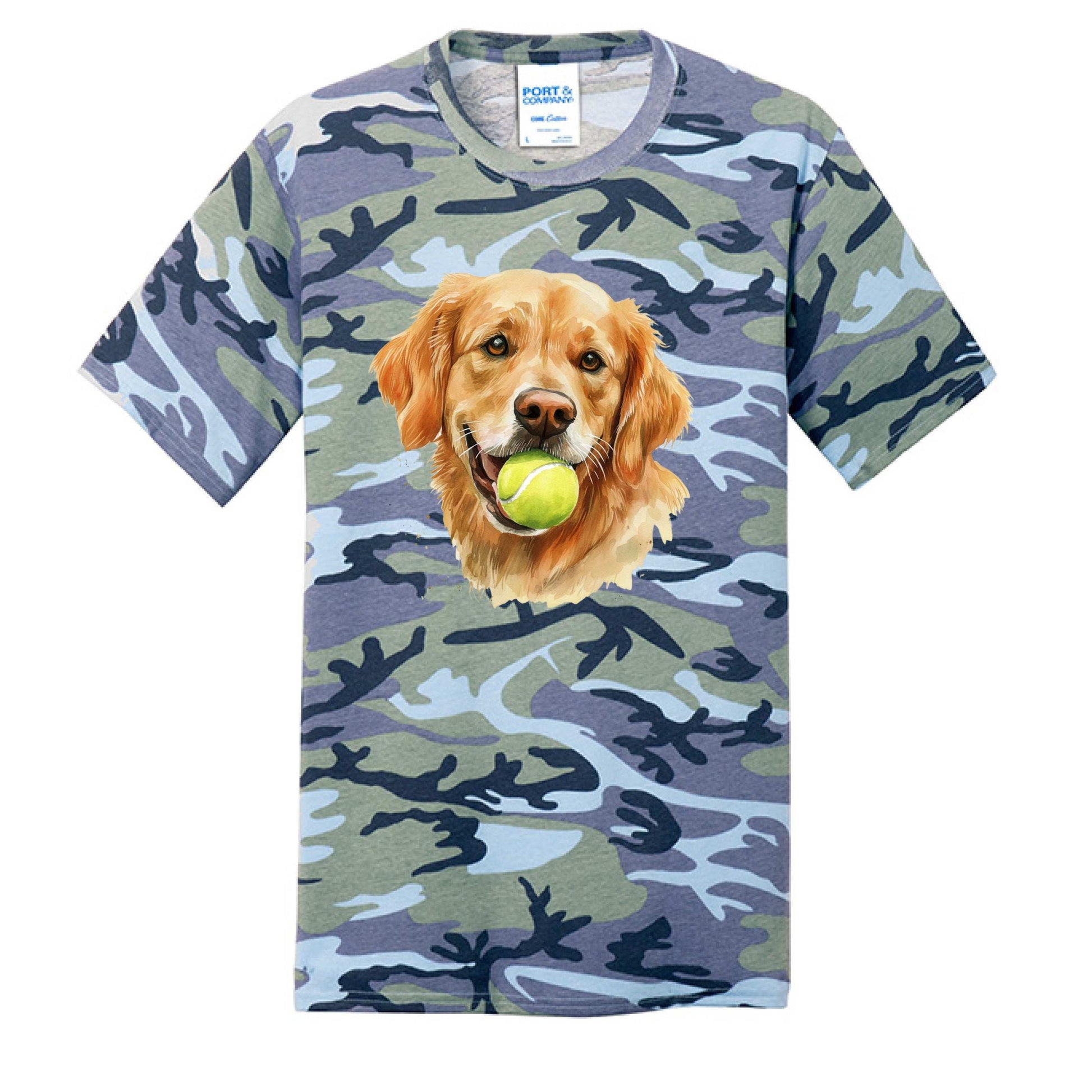 Golden Retriever Ball Tee - Playful Fetch Camo Shirt - Purrfect Pet Haven