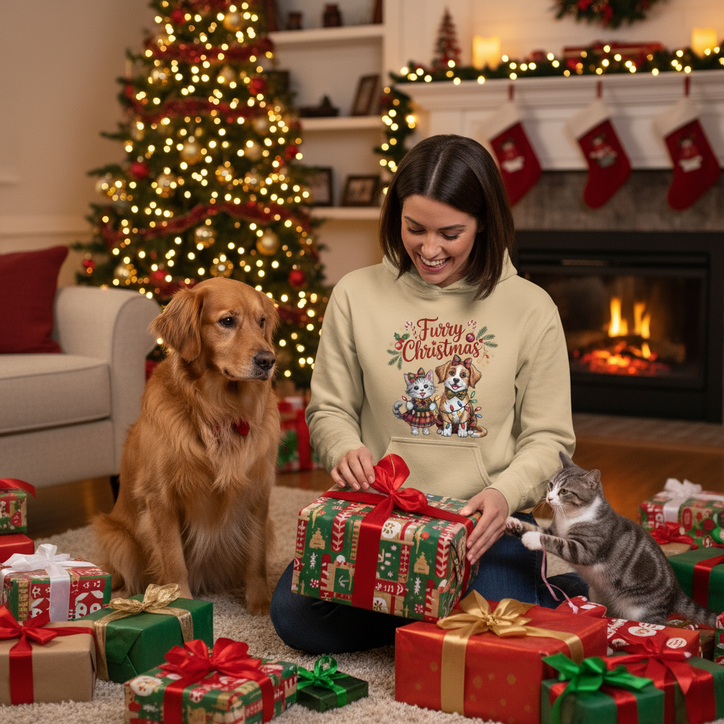 Old Gold Furry Christmas Hoodie