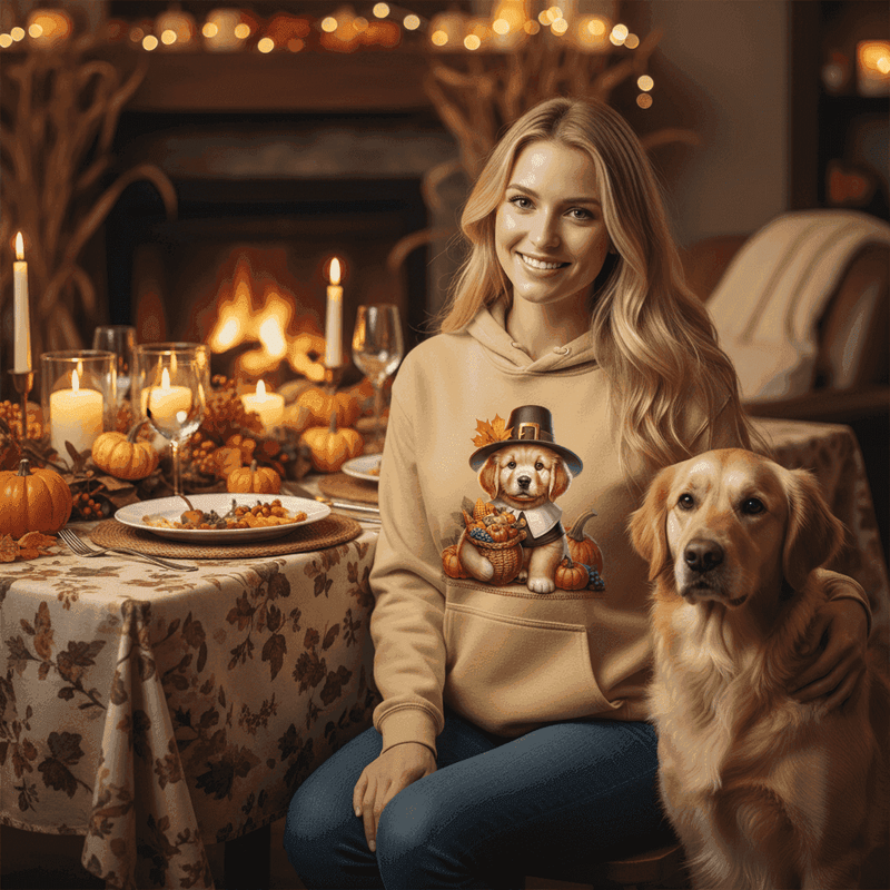 Golden Retriever Thanksgiving Hoodie - Puppy Turkey Hat Sweatshirt - Purrfect Pet Haven