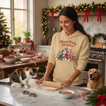 Old Gold Meowy Woofmas Hoodie Lifestyle