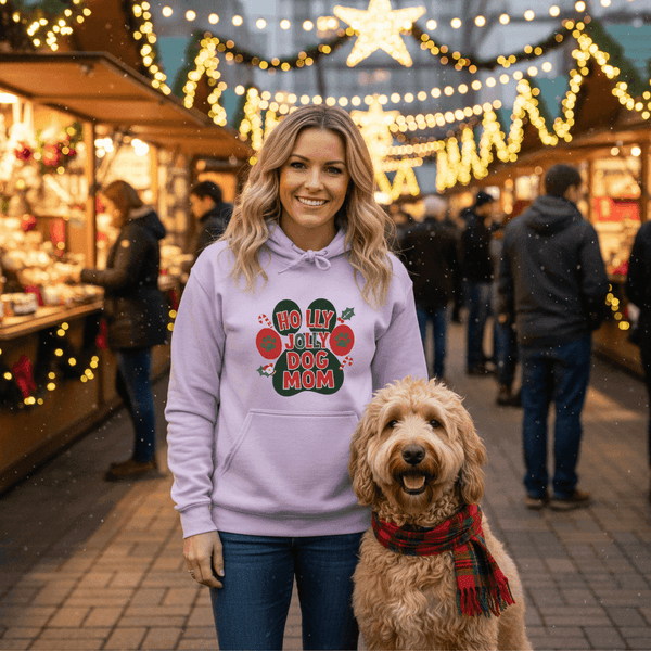 Holly Dog Mom Hoodie - Festive Christmas Pet Lover Gift - Purrfect Pet Haven