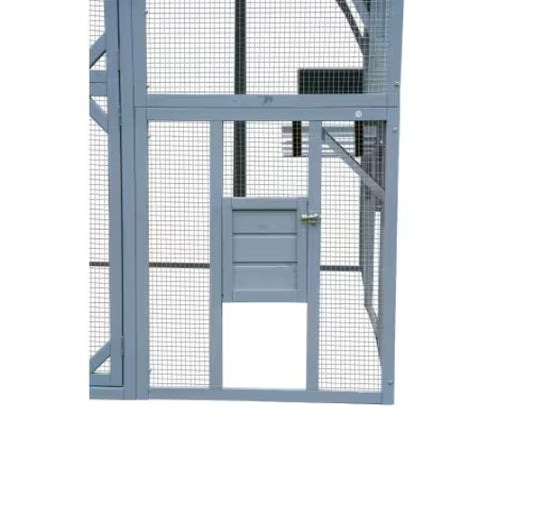 Large Cat House Enclosure Wefulfil grey framed mesh door with small locking cat flap for outdoor use