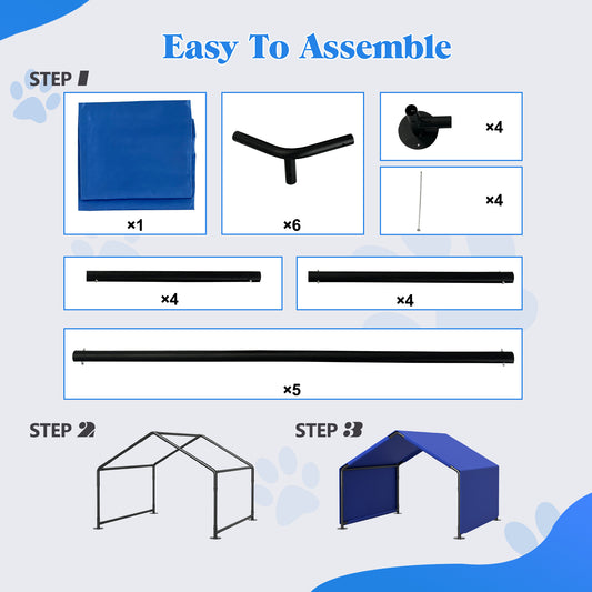 Wefulfil Outdoor Waterproof Dog Shade easy assembly parts and step-by-step frame setup images