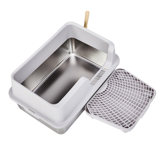 Wefulfil Cat Litter Box with Scoop stainless steel inner tray removable sifting grid