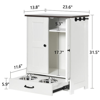 Wefulfil adjustable dog feeding station white cabinet with pull out dual stainless bowls and storage shelves