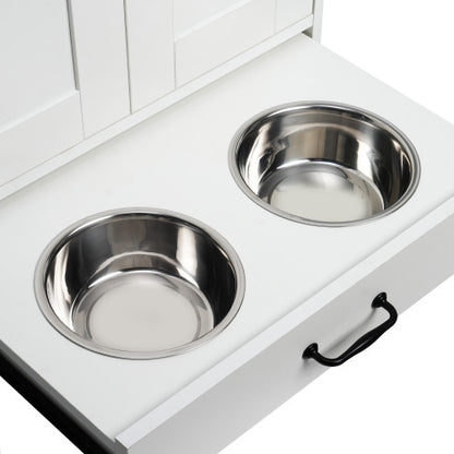 Wefulfil adjustable dog feeding station with two stainless steel bowls in a white pull out drawer