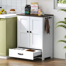 Wefulfil adjustable dog feeding station white farmhouse cabinet with dark top and pull out bowl drawer