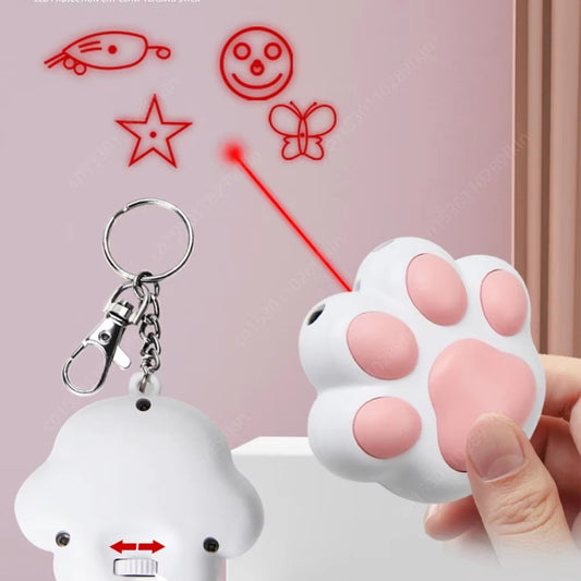 Interactive Cat Toy Purrfect Pet Haven paw shaped laser pointer keychain projecting red laser shapes handheld and portable